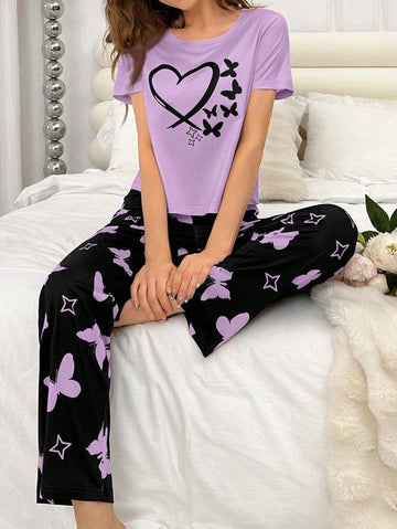 Printed Pajama Night Suit Heart Print