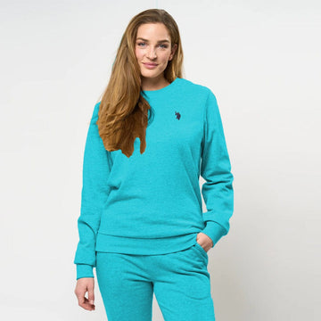 Polo Asn Women Crew Neck Tarquish Blue Shirt for Winter