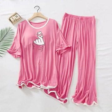 Contrast Tape-Style Logo-Printed 2-Pcs Lounge And Night Wear Suit