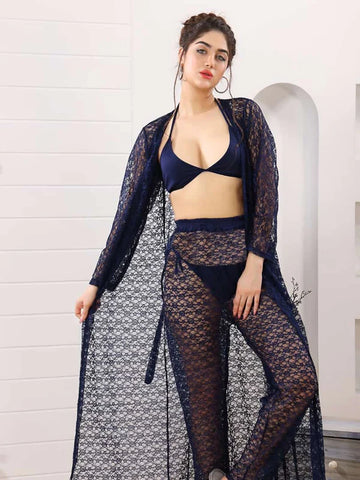 4 Piece Net Nighty Set Navey Blue