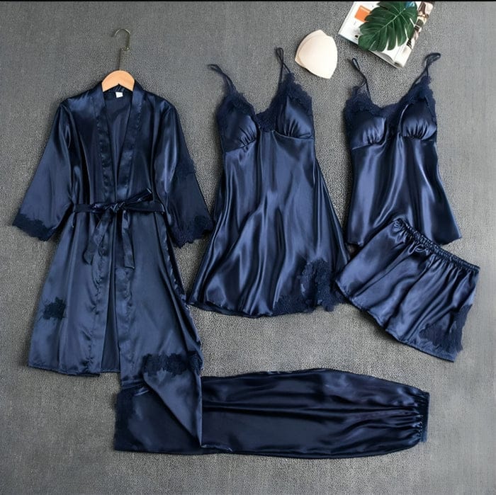 5-Piece Silk Nightwear Set for Women – ... Blue
